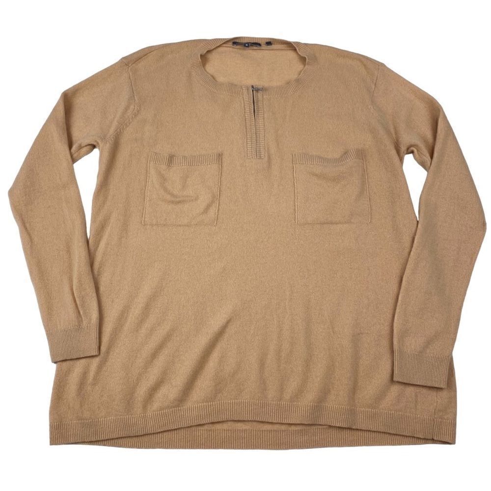 Vince Cashmere 1/4 Zip Sweater Chest Pockets Camel Medium